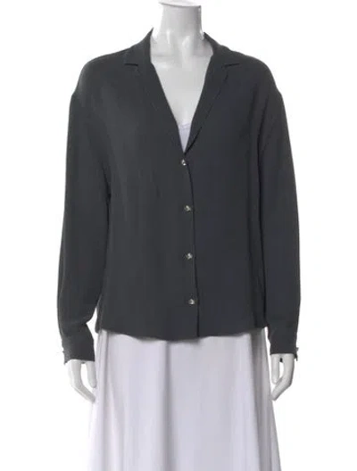 Pre-owned St John Long Sleeve Button-up Top In Gray