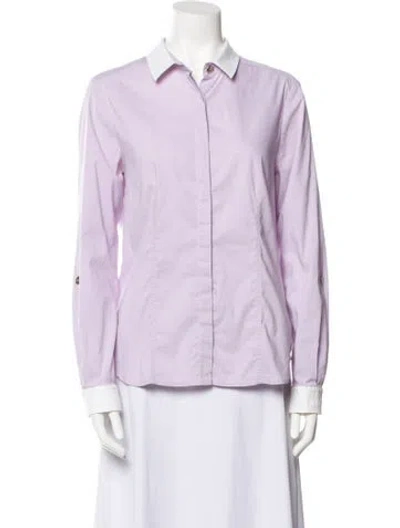 Pre-owned St John Long Sleeve Button-up Top In Purple