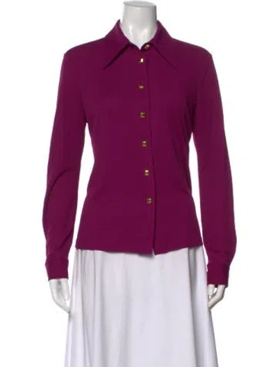Pre-owned St John Long Sleeve Button-up Top In Purple