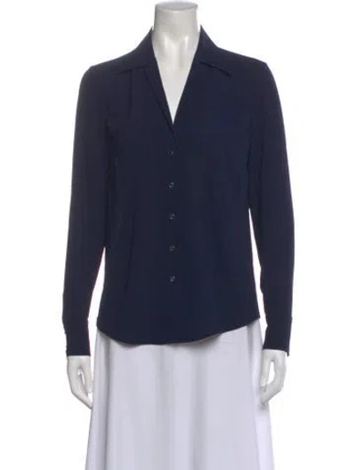 Pre-owned St John Long Sleeve Button-up Top W/ Tags In Blue