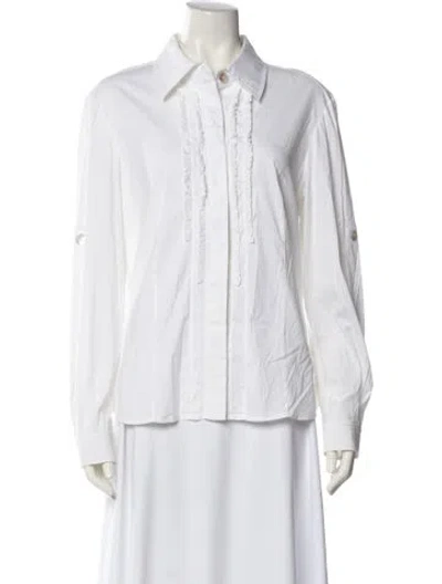 Pre-owned St John Long Sleeve Button-up Top In White