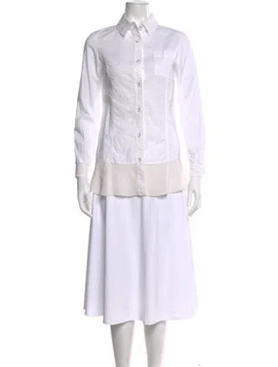 Pre-owned St John Long Sleeve Button-up Top In White