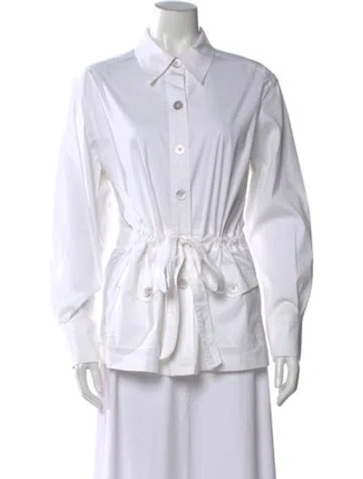Pre-owned St John Long Sleeve Button-up Top In White
