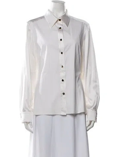 Pre-owned St John Long Sleeve Button-up Top In White