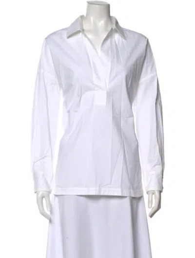 Pre-owned St John Long Sleeve Button-up Top In White
