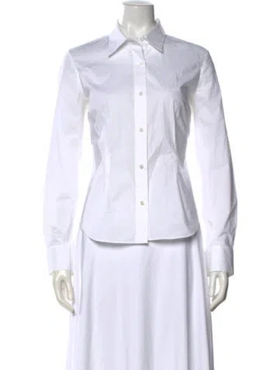 Pre-owned St John Long Sleeve Button-up Top In White