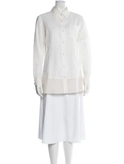 Pre-owned St John Long Sleeve Button-up Top In White