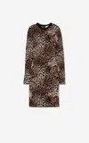 St John Leopard Jacquard Side-stripe Long-sleeve Dress In Cebt