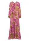 St John Long Sleeve Poppy Print Dress In Bright Coral Multi