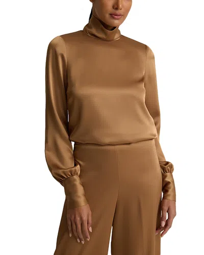 St John Long Sleeve Satin Turtleneck Top In Nude