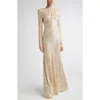 St John St. John Long Sleeve Sequin Stretch Knit Gown In Neutral