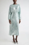 St John St. John Long Sleeve Sequin Stretch Knit Midi Dress In Blue