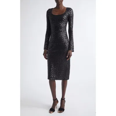 St John St. John Long Sleeve Sequin Tulle Sheath Dress In Black