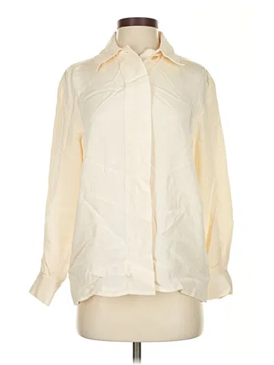 Pre-owned St John Long Sleeve Silk Top Ivory Collared Neckline Tops In White