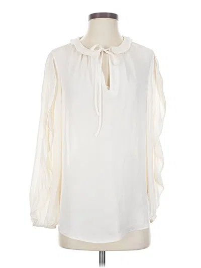 Pre-owned St John Long Sleeve Silk Top Ivory Ruffles Neckline Tops In White