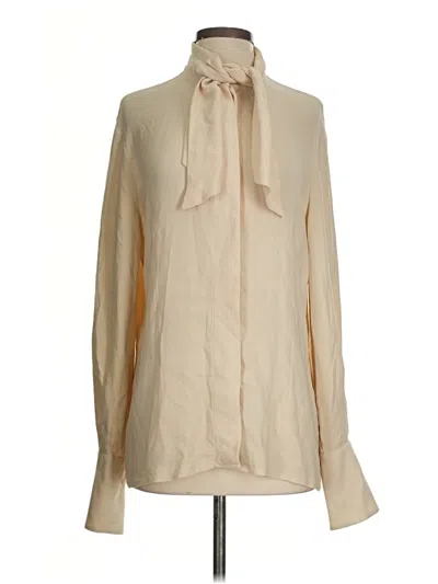 Pre-owned St John Long Sleeve Silk Top Ivory Tie Neck Tops