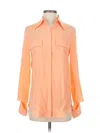 St John Long Sleeve Silk Top Orange Color Block Pattern Square Neckline Tops In Orange