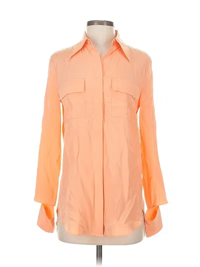 St John Long Sleeve Silk Top Orange Color Block Pattern Square Neckline Tops