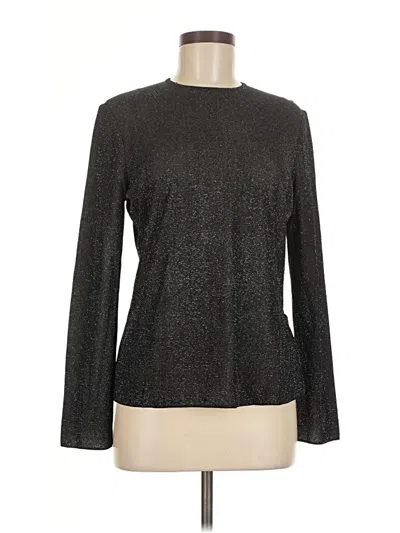 Pre-owned St John Long Sleeve Top Gray Metallic Pattern Crew Neck Tops