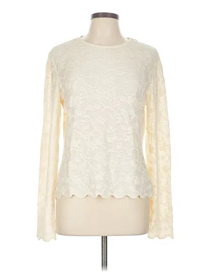 Pre-owned St John Long Sleeve Top Ivory Mock Neckline Tops In White