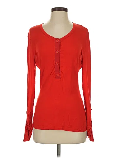 Pre-owned St John Long Sleeve Top Red Sweetheart Neckline Tops