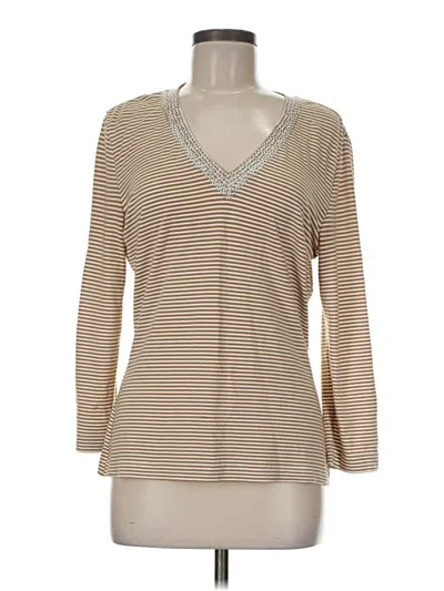Pre-owned St John Long Sleeve Top Tan V Neck Tops In Brown