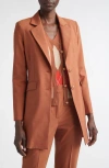 St John St. John Long Wool Blend Stretch Mélange Jacket In Brown