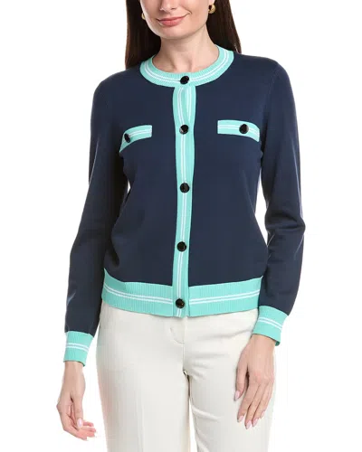 St John St. John Low Crewneck Cardigan In Blue