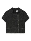St John Lurex Knit And Signature Stretch Sequin Knit Collar Jacket W Decorative Buttons In Black