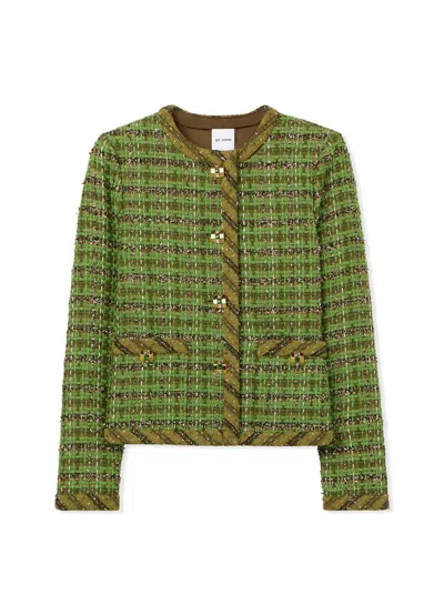St John Lurex Eyelash Tweed Jacket In Green