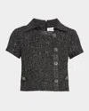 St John Lurex Knit And Signature Stretch Sequin Knit Collar Jacket W Decorative Buttons In Black
