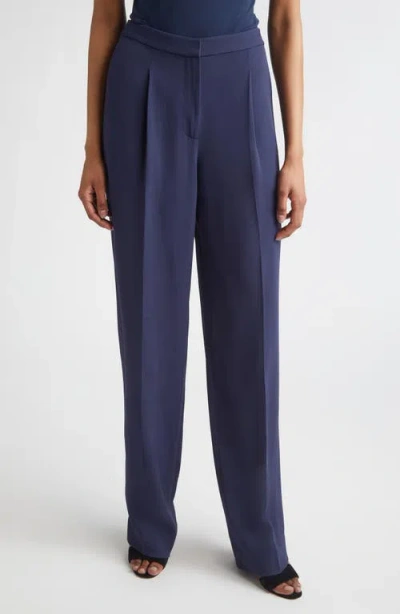 St John St. John Lydia Pleated Lightweight Stretch Cady Pants In Blue