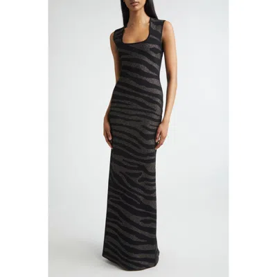 St John St. John Lynn Metallic Zebra Jacquard Sweater Dress In Black