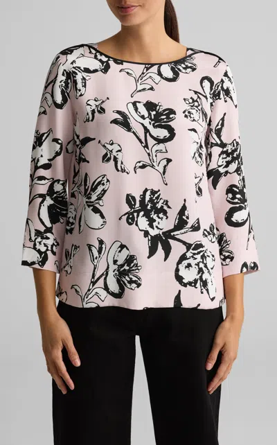 St John Magnolia Print Bateau Neck Top In Pink