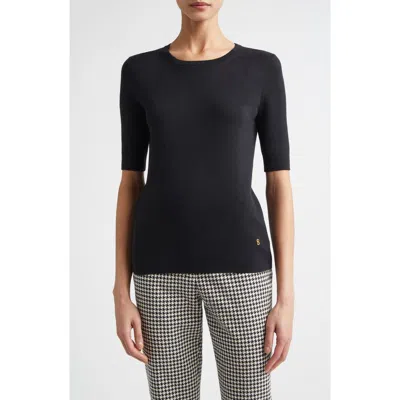 St John St. John Marlie Short Sleeve Silk & Cotton Sweater In Black