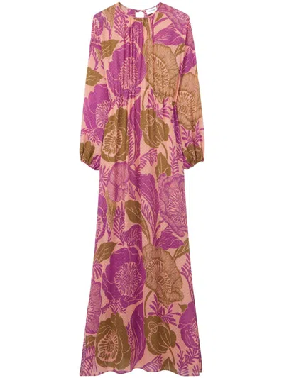 St John Maxikleid Mit Blumen-print In Rosa