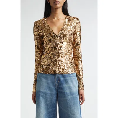 St John St. John Megan Stretch Sequin Top In Brown