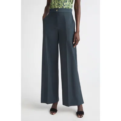 St John St. John Mélange Wool Blend Stretch Twill Wide Leg Pants In Green