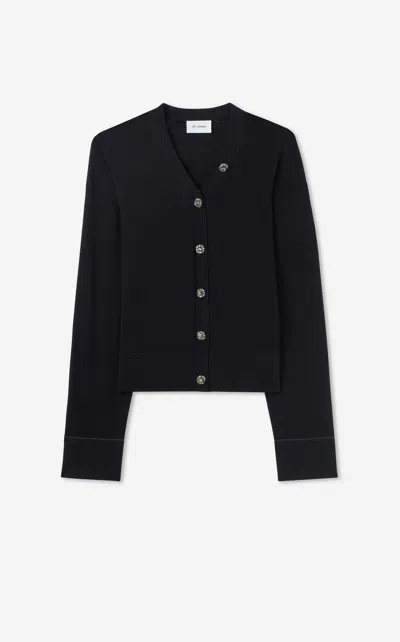 St John Merino Knit V-neck Cardigan In Bkon