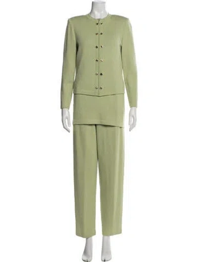 Pre-owned St John Merino Wool Pantsuit In Green