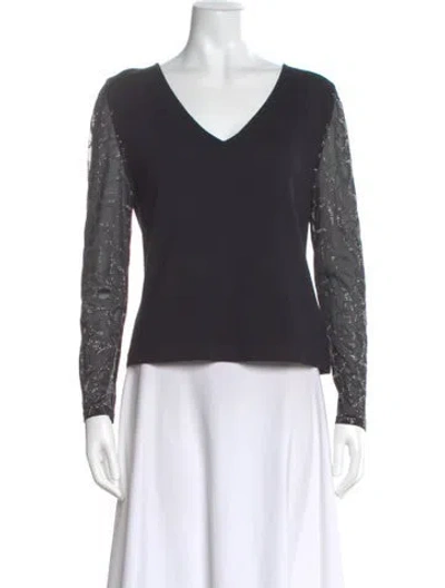 Pre-owned St John Merino Wool V-neck Sweater In Black