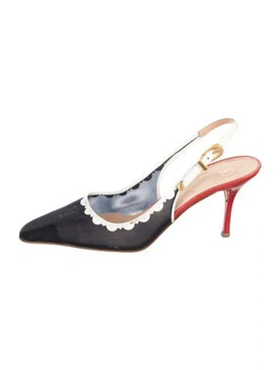 Pre-owned St John Mesh Leather Trim Embellishment Slingback Pumps In Blue