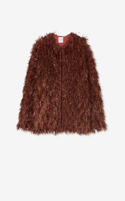 St John Metallic And Sequin Faux Fur Jacket In Brown