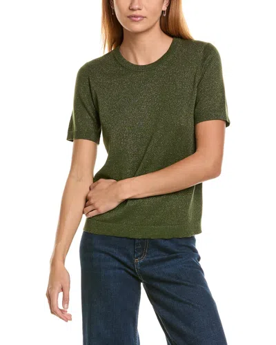 St John St. John Metallic Crewneck Sweater In Green