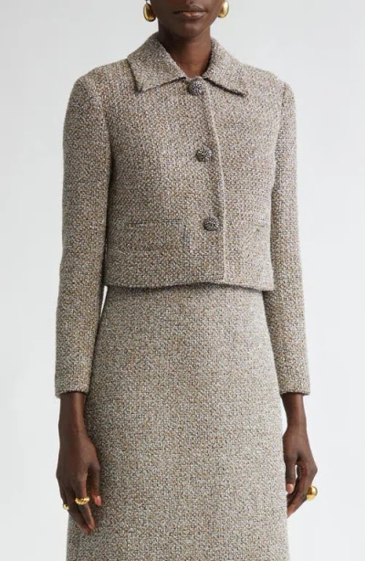 St John St. John Metallic Eyelash Tweed Jacket In Gray