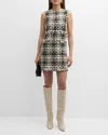 ST JOHN METALLIC EYELASH TWEED PLAID SLEEVELESS MINI DRESS