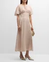 St John Metallic Italian Lame Fils Coupe Short-sleeve Midi Dress In Multi