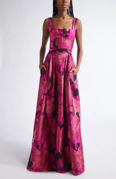 St John St. John Metallic Jacquard Organza Gown In Pink