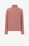 St John Metallic Knit Turtleneck Top In Pink