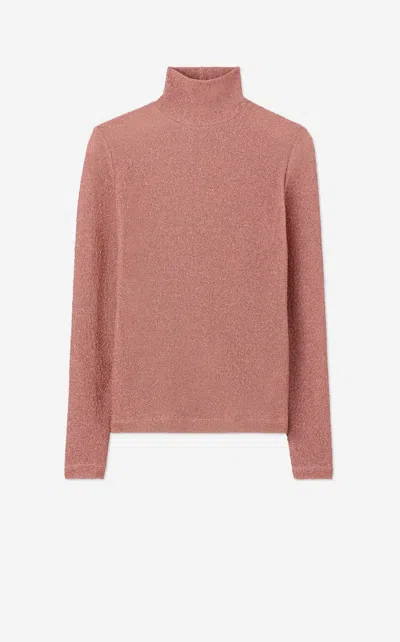 St John Metallic Knit Turtleneck Top In Pink